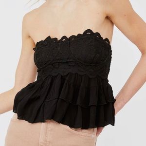 Free people adella black corset bustier strapless top